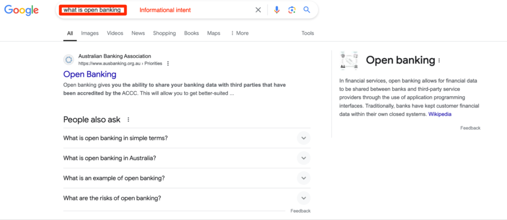 Screenshot of informational intent google search
