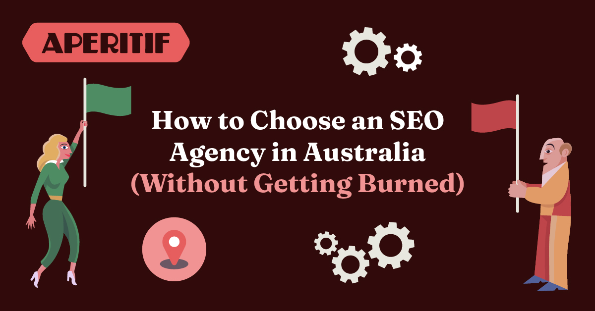 how to choose an SEO agency, characters holding red and green flags