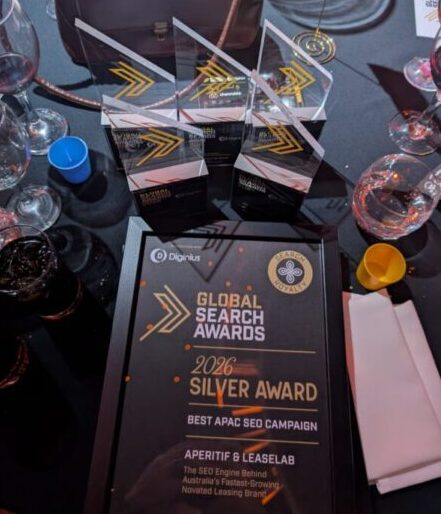 Photo of Global Search Awards trophies on the dining table